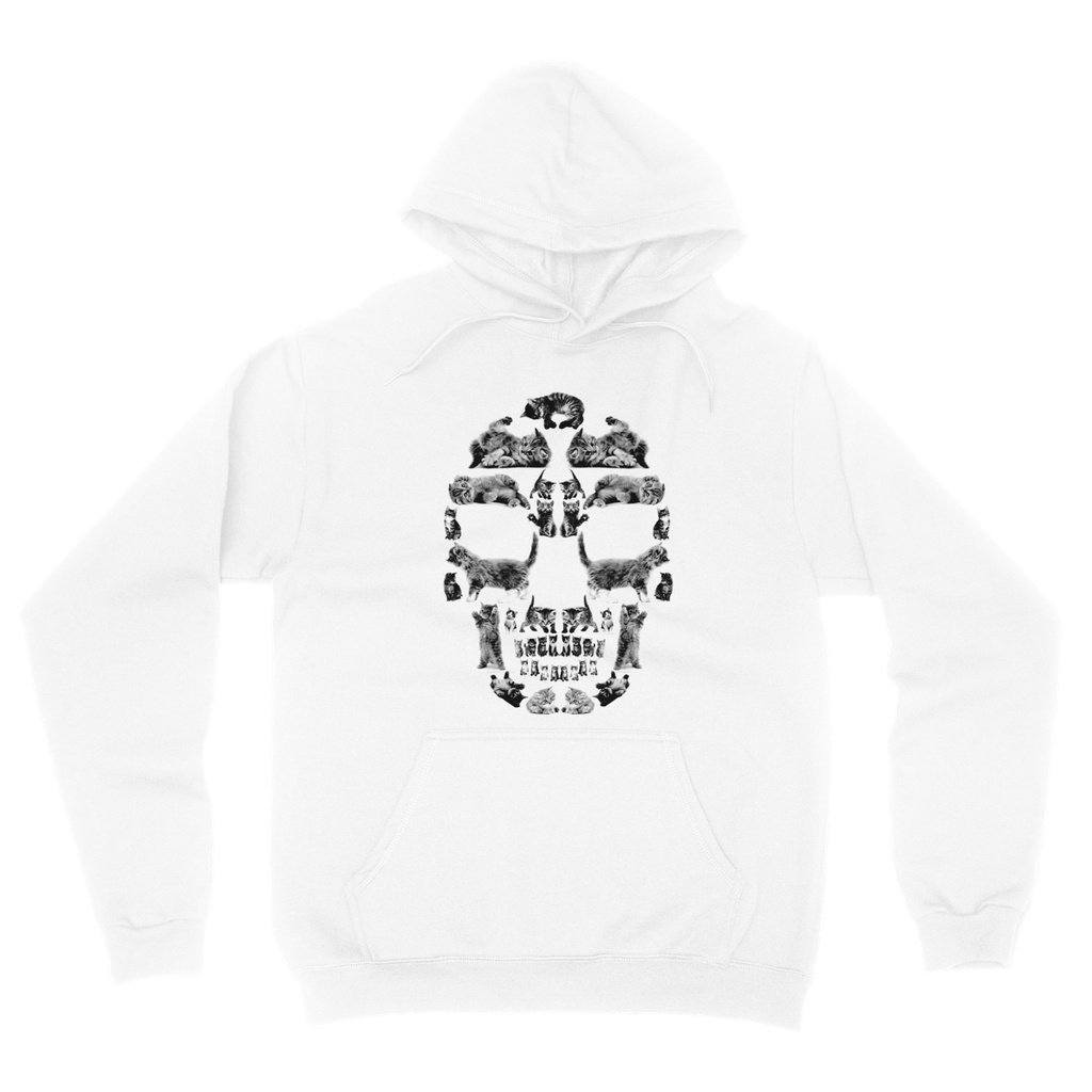 Kitten Skull Black Fleece Pullover Hoodie Hoodie kite.ly S White