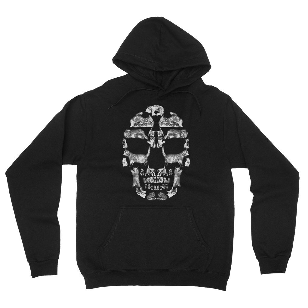 Kitten Skull White Fleece Pullover Hoodie Hoodie kite.ly S Black